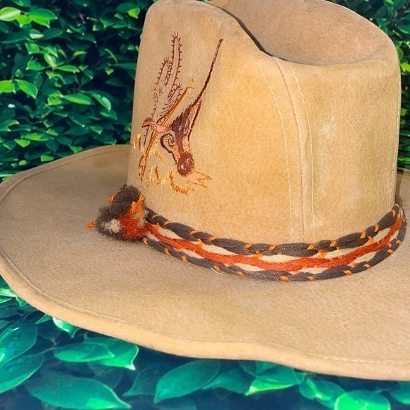 Western Wide Brim Embroidered Cowboy Fedora Hat - Picture 13 of 16